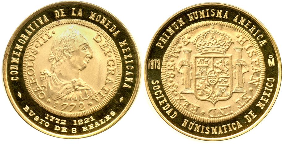 Mexico, gold medal, 1973, Sociedad Numismatica de Mexico, first bust 8R ...