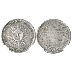 Lima, Peru, silver 1/2 peso-sized medal, dated 1821, San Martin (1850s), encapsulated NGC MS 63.