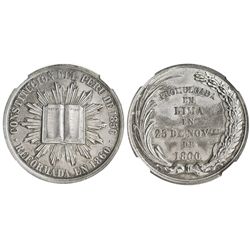 Lima, Peru, silver "6 reales"-sized medal, 1860, Constitutional reform, encapsulated NGC MS 62.