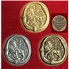 Image 1 : Cased set of 3 bronze oval medals in gold, silver and bronze colors, made by artist Lorenzo Homar (1