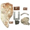 Image 1 : Lot of 5 miscellaneous artifacts: Earthenware "olive jar" shard; pewter buckle; small pieces of pewt