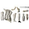 Image 1 : Lot of 10 porcelain doll parts (some broken), probably British, in Riker box.