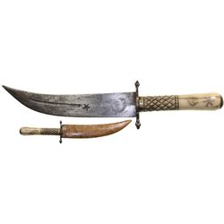 Small, French sailor's knife with vellum scabbard, ivory handle with silver pique, ca. 1700, made fo