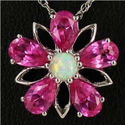 15.5twc Pink Topaz/Lab Opal Sterling Pendant Necklace (JEW-4380)