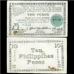 1943 WW2 Guerrilla Rebel Philippines 10P Note Negros (CUR-07288)