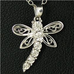 8.5wc Diamond Sterling Dragonfly Pendant Necklace (JEW-4379)