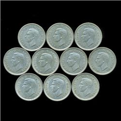 1938 Britian 3p Silver XF/AU 10pcs (COI-8829)