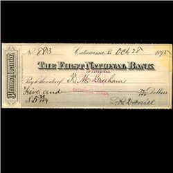 1895 FNB Catawissa PA Cashiers Check (COI-3266)