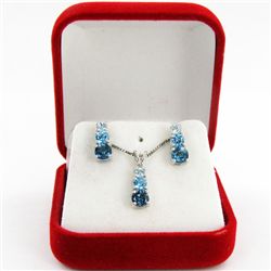 25.4ct Blue Topaz White Gold Vermeil on Sterling Set (JEW-4176)