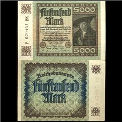 1922 Germany 5000 Mark Note Hi Grade Scarce (COI-3941)