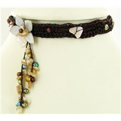 Crocheted Shell Choker Necklace (JEW-4308)