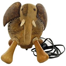 Coconut Shell Teak Elephant Lamp (DEC-684)