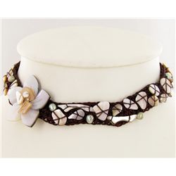 Crocheted Shell Choker Necklace (JEW-4316)