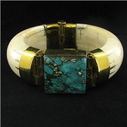 690ct Bone & Turquoise Bangle Bracelet (JEW-3847)