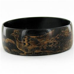 Thai Scrimshaw Carved Water Buffalo Horn Bracelet (JEW-4342)