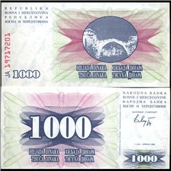 1993 Bosnia 1000 Dinara Note Crisp Unc (COI-3887)