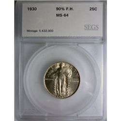 1930 STANDING LIBERTY QUARTER GEM BU, 90% FH!