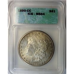 1890-CC MORGAN SILVER DOLLAR ICG MS64 100% ORIGINAL!