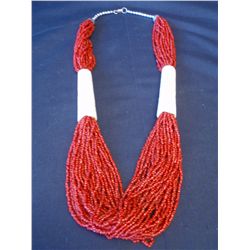 Red Bead and Bone Necklace