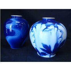 Two Cobalt Fukagawa Vases