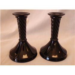 Black Amythyst Glass Candle Stick Holders