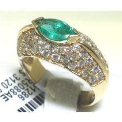 14K GOLD DIAMOND AND EMERALD RING