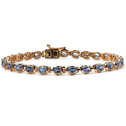 4.59 Carat Genuine Tanzanite 14K Yellow Gold Plating .925 Sterling Silver Bracelet