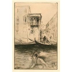 Edgar Chahine "Rio Cà Foscari, Venice" Original Etching