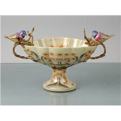 PORCELAIN & BRASS BOWL W/ BIRDS