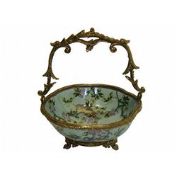 FINE PORCELAIN & BRASS HANDLED BOWL