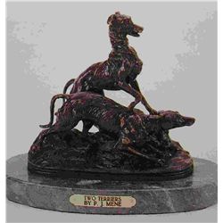 "Two Terriers" Bronze Sculpture - Mene