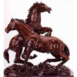 "Fighting Stallion" Bronze Sculpture - Castano