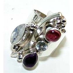 Silver and Rainbow Moonstone & Mixed Stones Ring