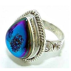 Silver and Coated Drusy Ring