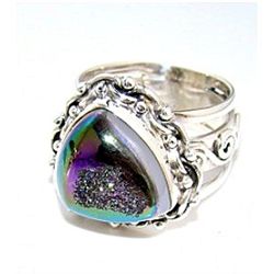 Silver and Coated Drusy Ring