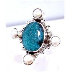 Silver and Emerald & Pearl Ring