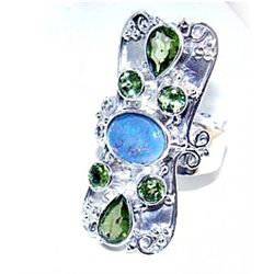 Silver and Fire Opal & Peridot Ring