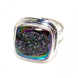 Silver and Coated Drusy Ring