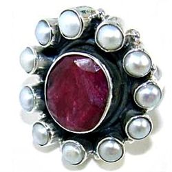 Silver and Ruby & Pearl Ring