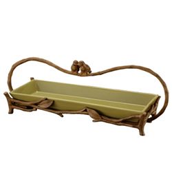 Love Bird Handled Tray In Green