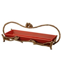 Love Bird Handled Tray In Red