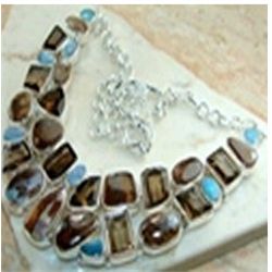 Agate, Smokey Quartz & Fire Opal Necklace