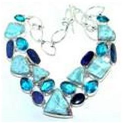 Blue Topaz, Larimar & Fire Opal Necklace