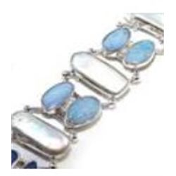 Fire Opal & Biwa Pearl Bracelet