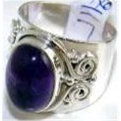 Silver and Amethyst Cabochon Ring