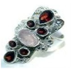 Silver and Garnet & Rose Quartz Ring