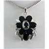 Image 1 : Natural Sapphire 32.53CTW Silver Flower Pendant
