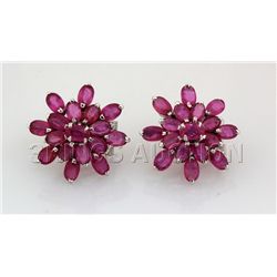 30.75CTW Flower Cluster Pink Ruby Silver Earring