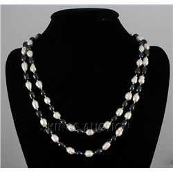 438.08CTW 46" WHITE-BLACK LONGSTRAND FRESHWATER PEARL N