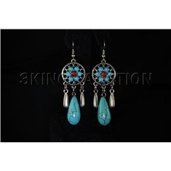 72.81ctw Teardrop Turquoise Silver Dangling Earring
